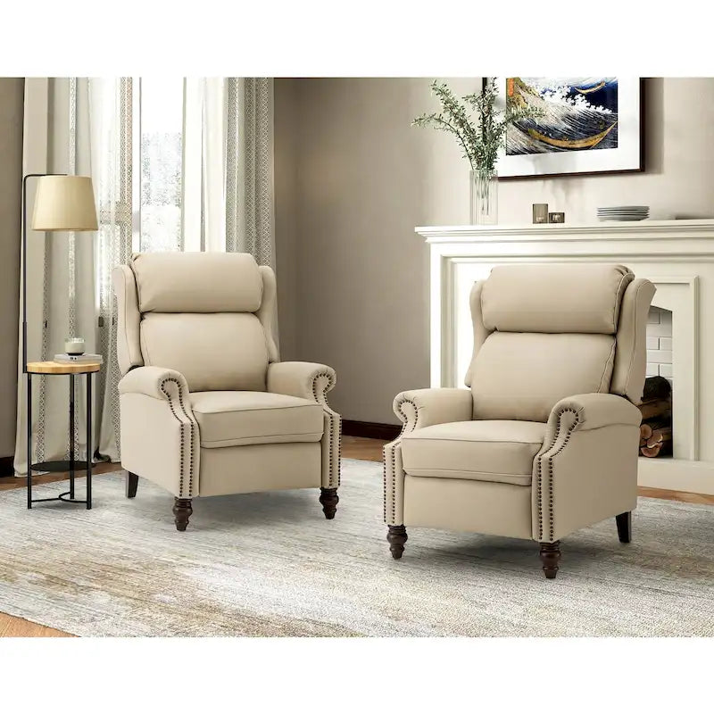 Modern Leather Recliner with Nailhead Trim, Set of 2