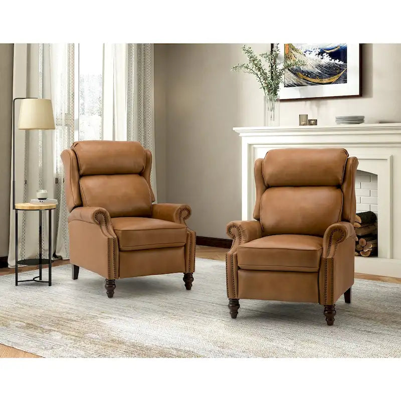 Modern Leather Recliner with Nailhead Trim, Set of 2