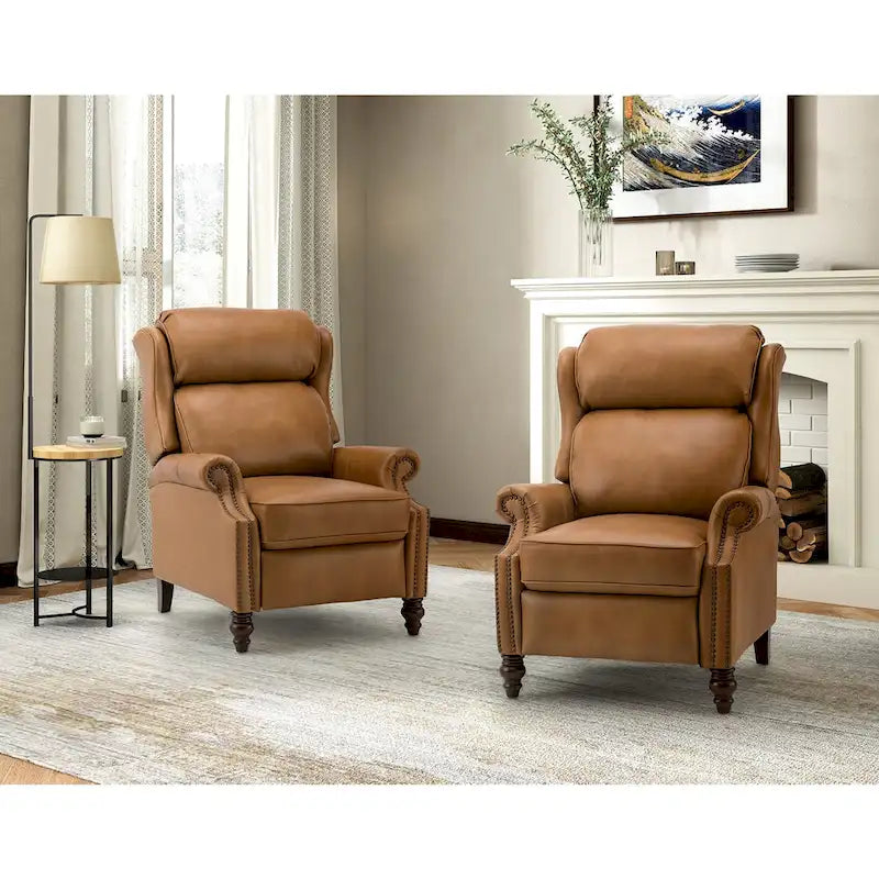 Noemon Modern Genuine Leather Recliner with Nailhead Trims Set of 2 by 