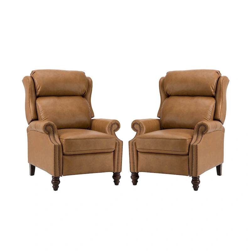 Modern Leather Recliner with Nailhead Trim, Set of 2