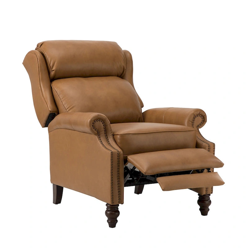 Modern Leather Recliner with Nailhead Trim, Set of 2