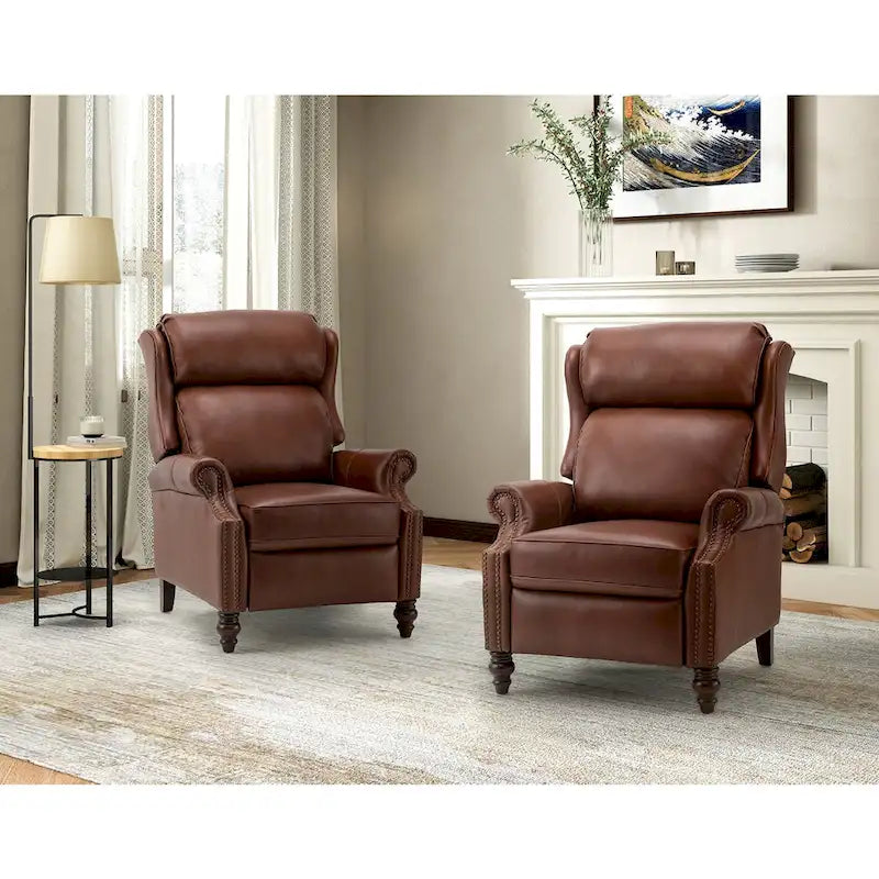 Modern Leather Recliner with Nailhead Trim, Set of 2