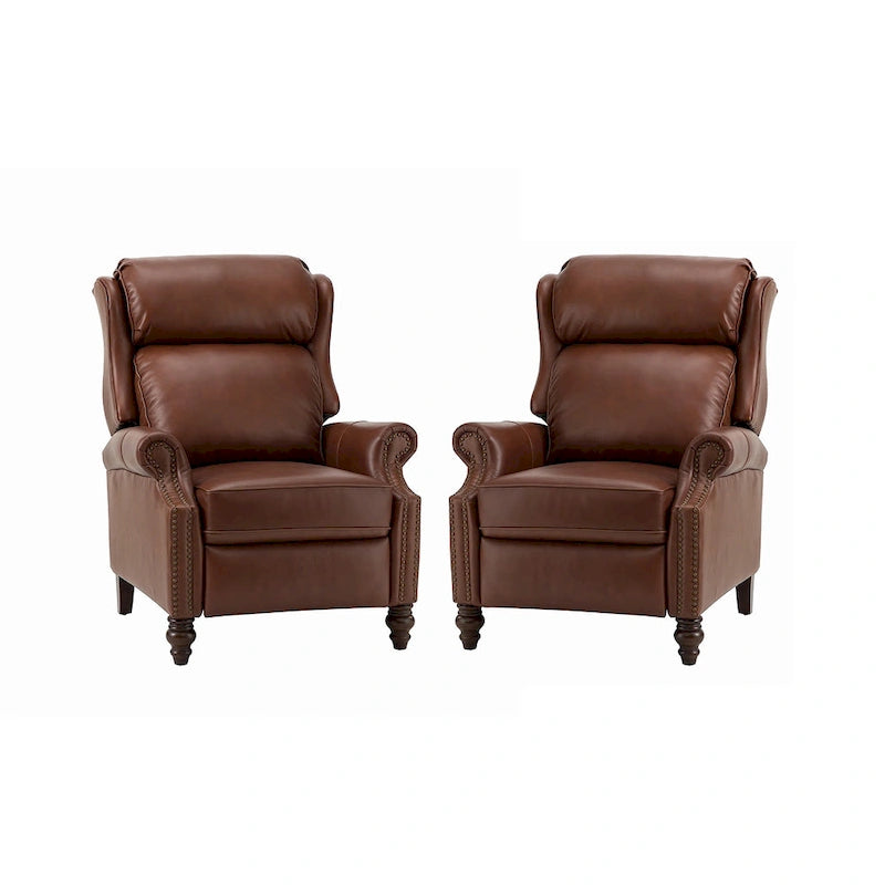 Modern Leather Recliner with Nailhead Trim, Set of 2
