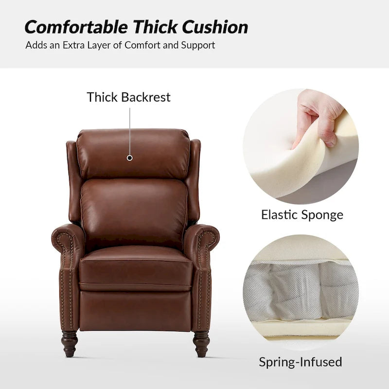 Modern Leather Recliner with Nailhead Trim, Set of 2
