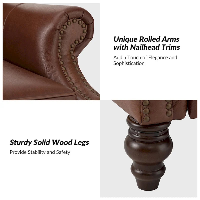 Modern Leather Recliner with Nailhead Trim, Set of 2