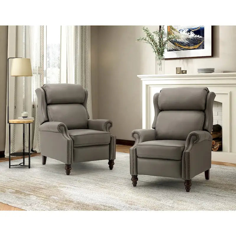 Modern Leather Recliner with Nailhead Trim, Set of 2