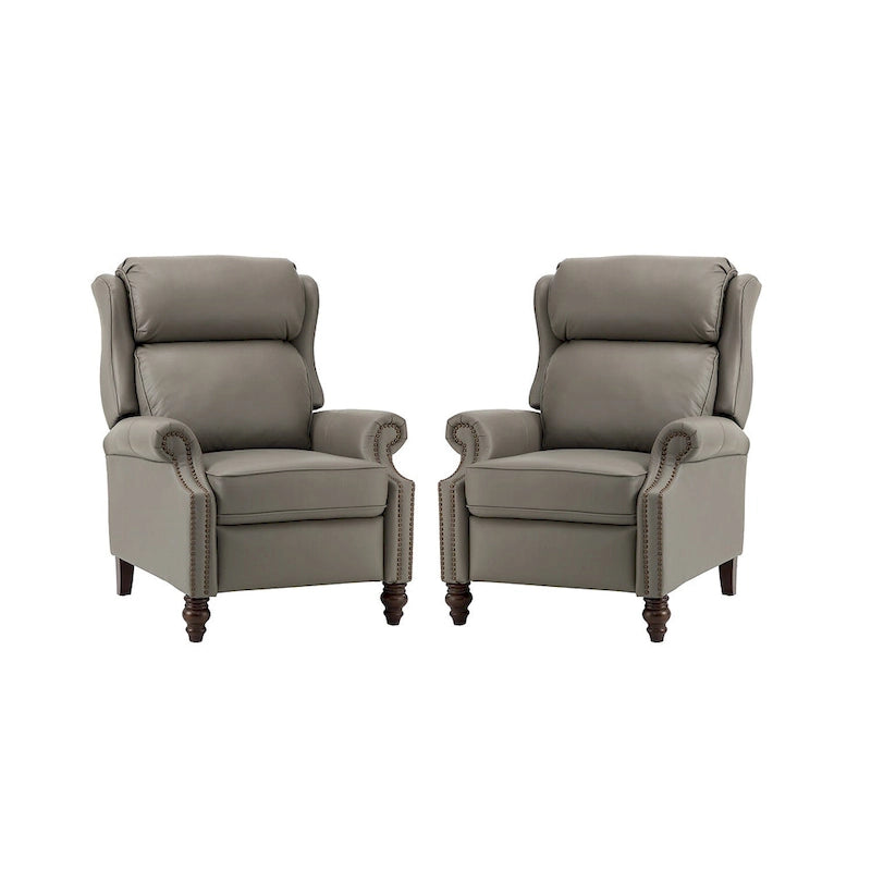 Modern Leather Recliner with Nailhead Trim, Set of 2