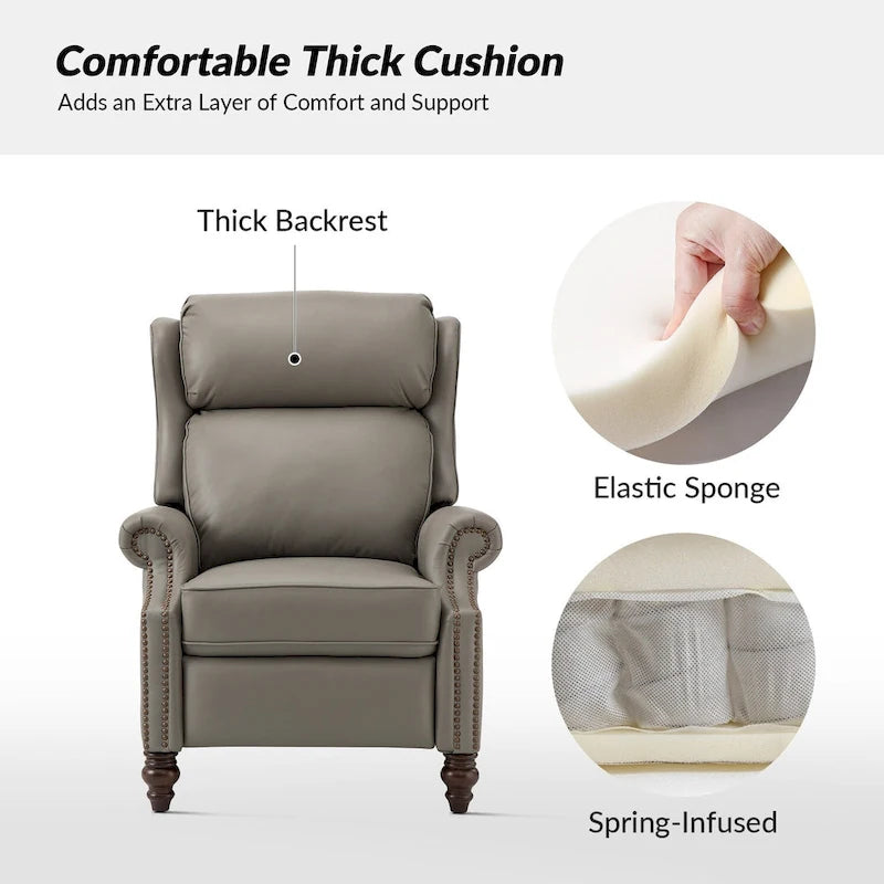 Modern Leather Recliner with Nailhead Trim, Set of 2