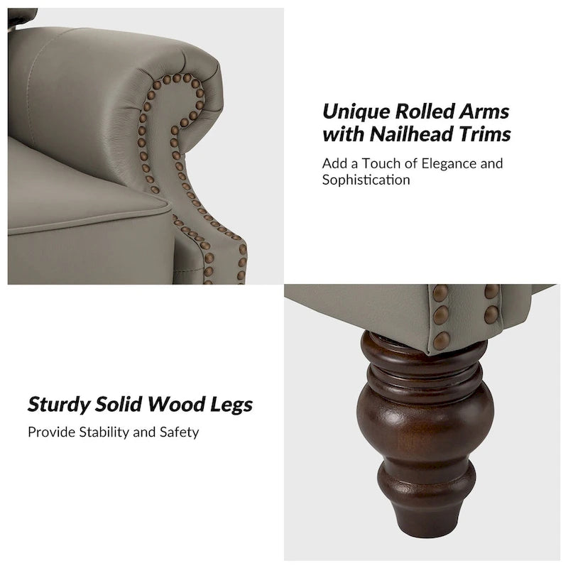 Modern Leather Recliner with Nailhead Trim, Set of 2