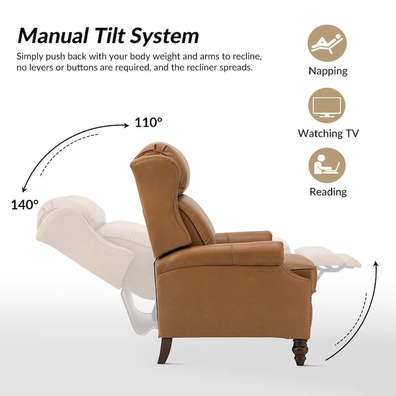 Modern Leather Recliner with Nailhead Trim, Set of 2