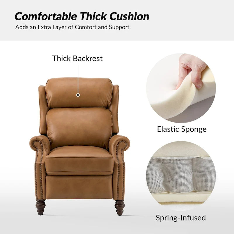 Modern Leather Recliner with Nailhead Trim, Set of 2