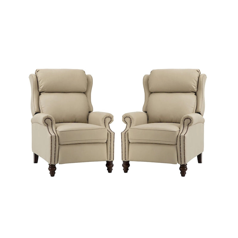 Modern Leather Recliner with Nailhead Trim, Set of 2