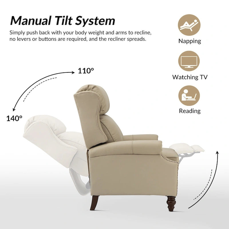 Modern Leather Recliner with Nailhead Trim, Set of 2