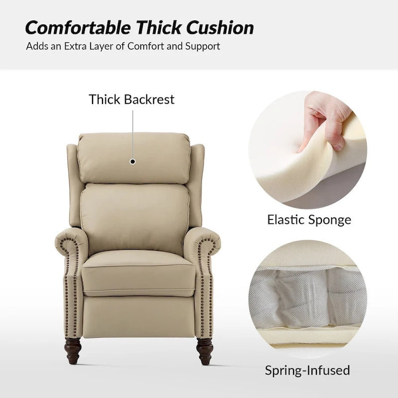 Modern Leather Recliner with Nailhead Trim, Set of 2