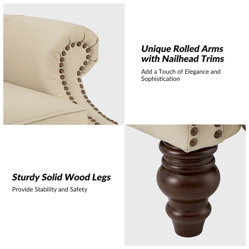 Modern Leather Recliner with Nailhead Trim, Set of 2