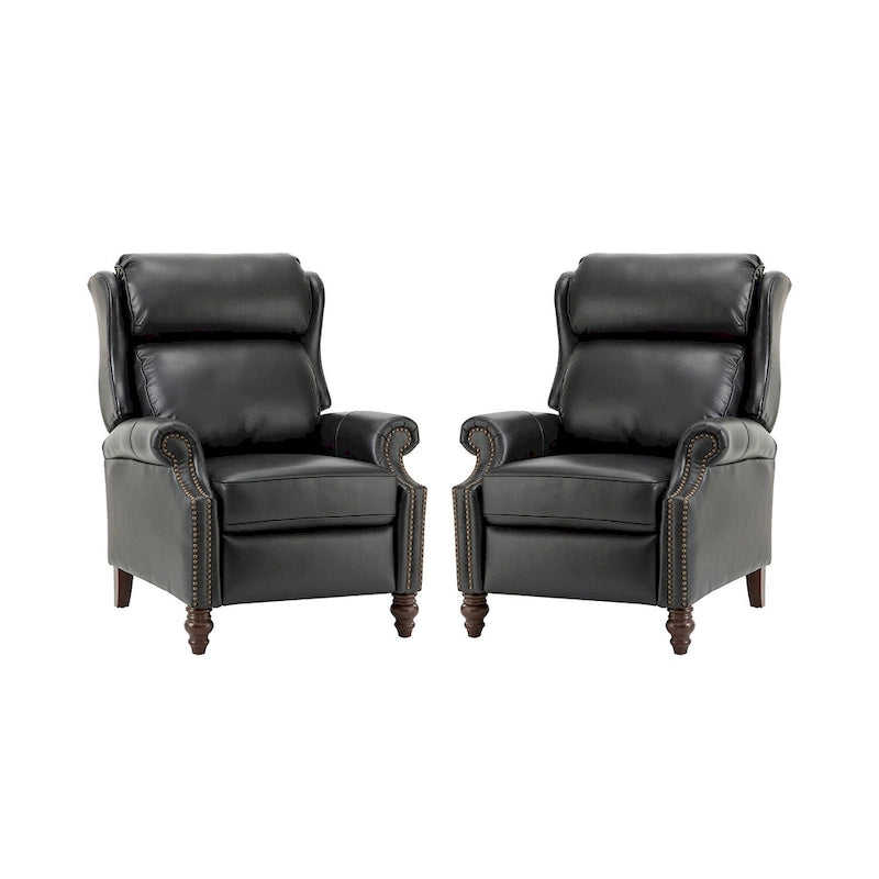 Modern Leather Recliner with Nailhead Trim, Set of 2