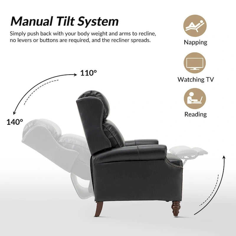 Modern Leather Recliner with Nailhead Trim, Set of 2