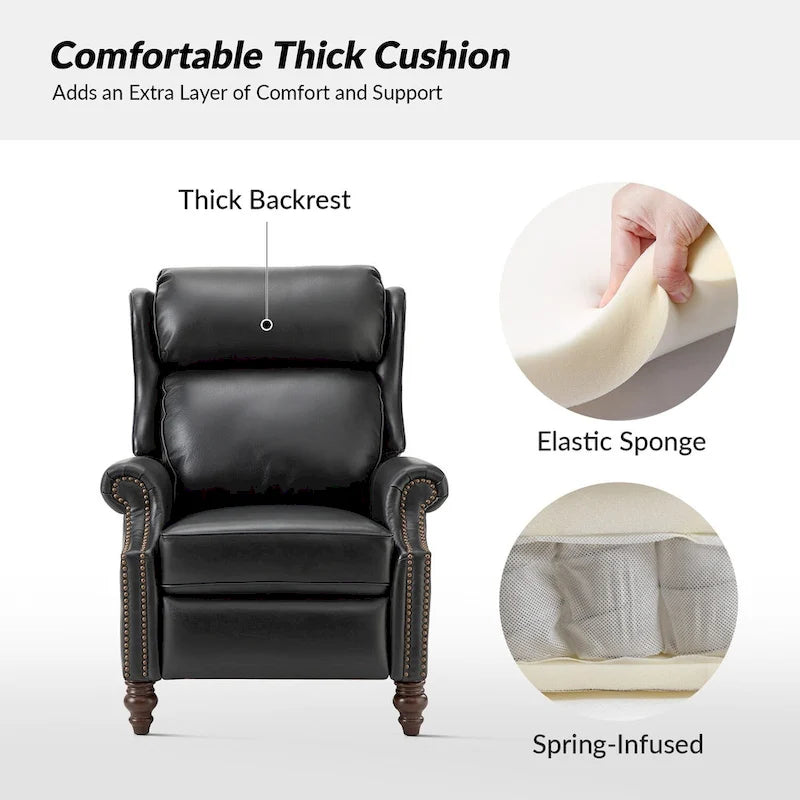 Modern Leather Recliner with Nailhead Trim, Set of 2