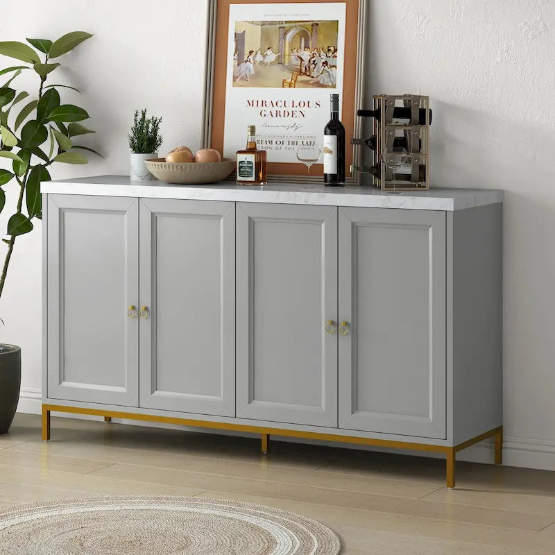 Modern Sideboard with Extra Large Storage Space with Metal Handles and Support Legs for Living Room and Dining Room