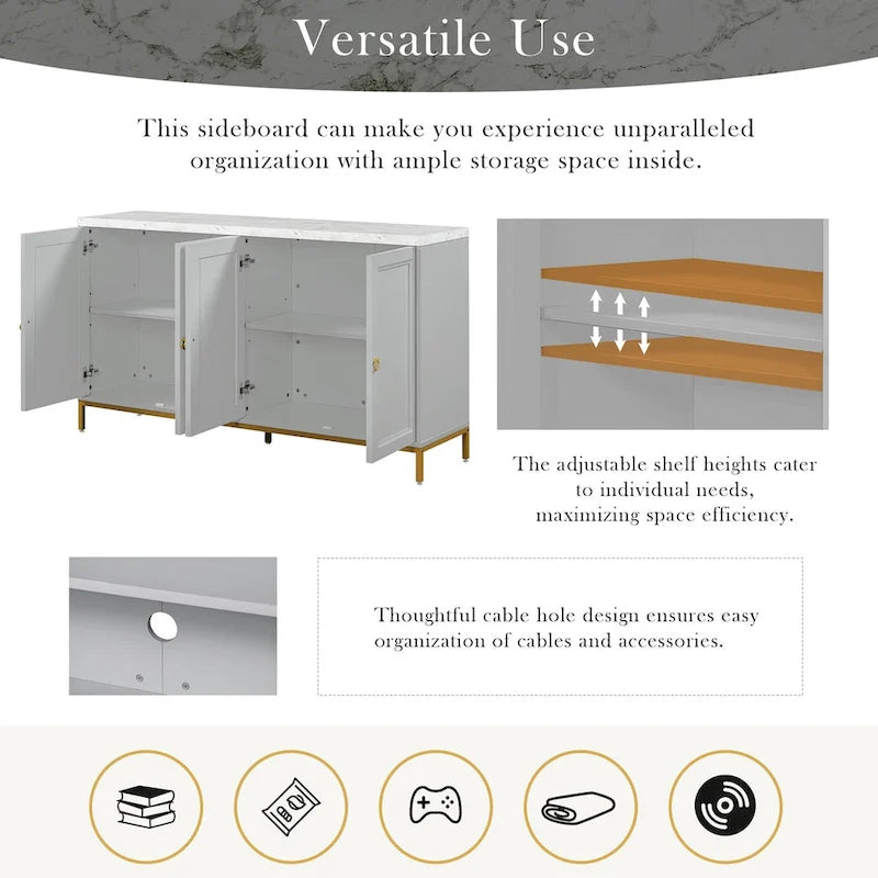 Modern Sideboard with Extra Large Storage Space with Metal Handles and Support Legs for Living Room and Dining Room