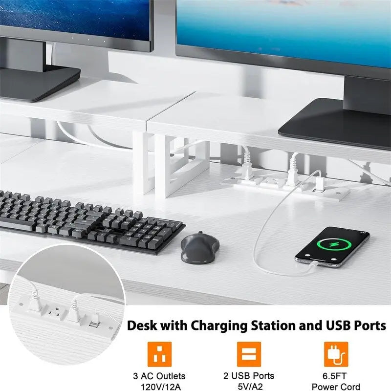 Computer Desk with Drawer, 3 AC Outlets and 2 USB Ports, 47.2"W