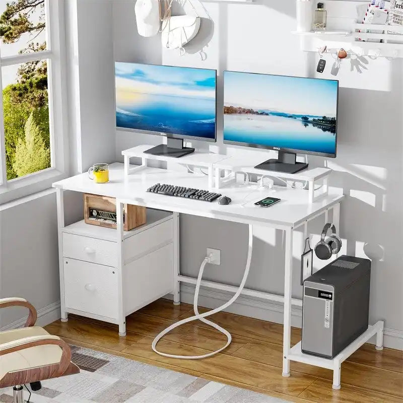 Computer Desk with Drawer, 3 AC Outlets and 2 USB Ports, 47.2"W