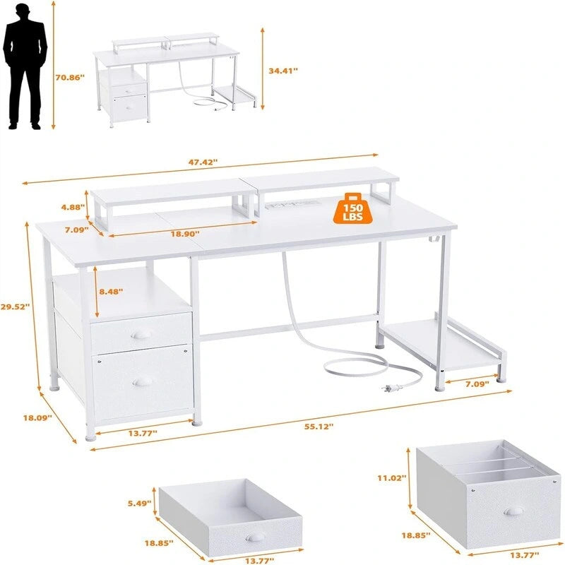 Computer Desk with Drawer, 3 AC Outlets and 2 USB Ports, 47.2"W