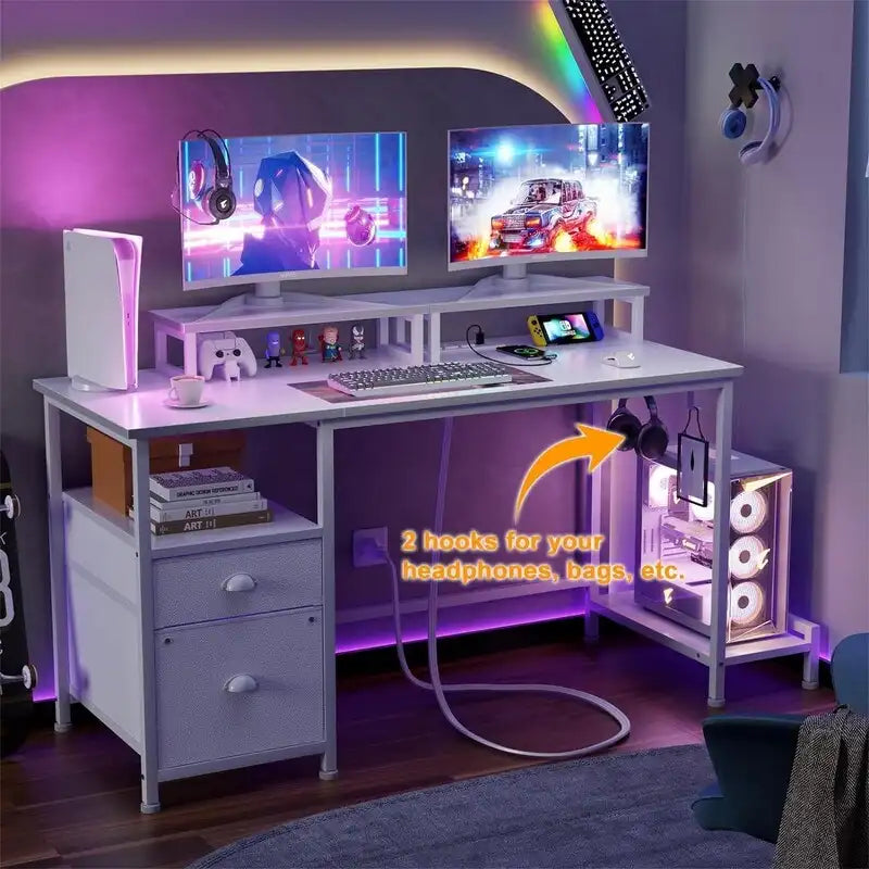 Computer Desk with Drawer, 3 AC Outlets and 2 USB Ports, 47.2"W