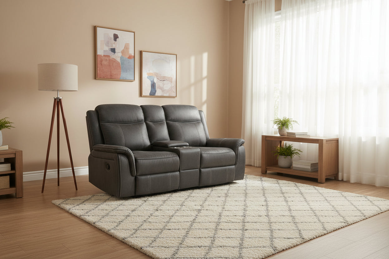 Tom 74 Inch Motion Manual Recliner Loveseat, Gel Foam, Black Faux Leather