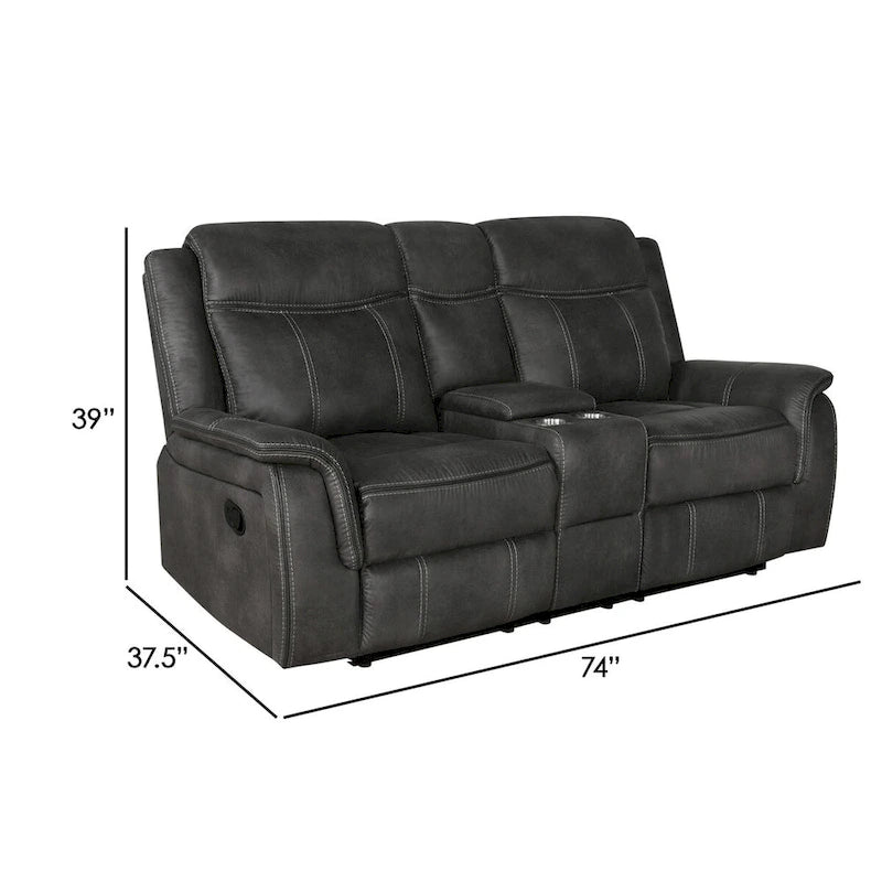 74 Inch Motion Manual Recliner Loveseat, Gel Foam, Black Faux Leather