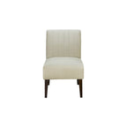 30 Inch Accent Chair, White Fabric, Channel Tufted Back, Brown Wood