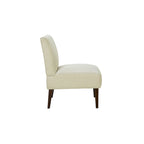 30 Inch Accent Chair, White Fabric, Channel Tufted Back, Brown Wood