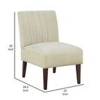 30 Inch Accent Chair, White Fabric, Channel Tufted Back, Brown Wood