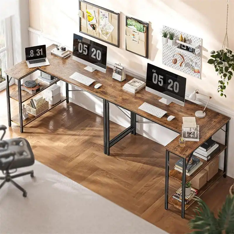 47" Computer Desk with Reversible 2-Tier Storage Shelves