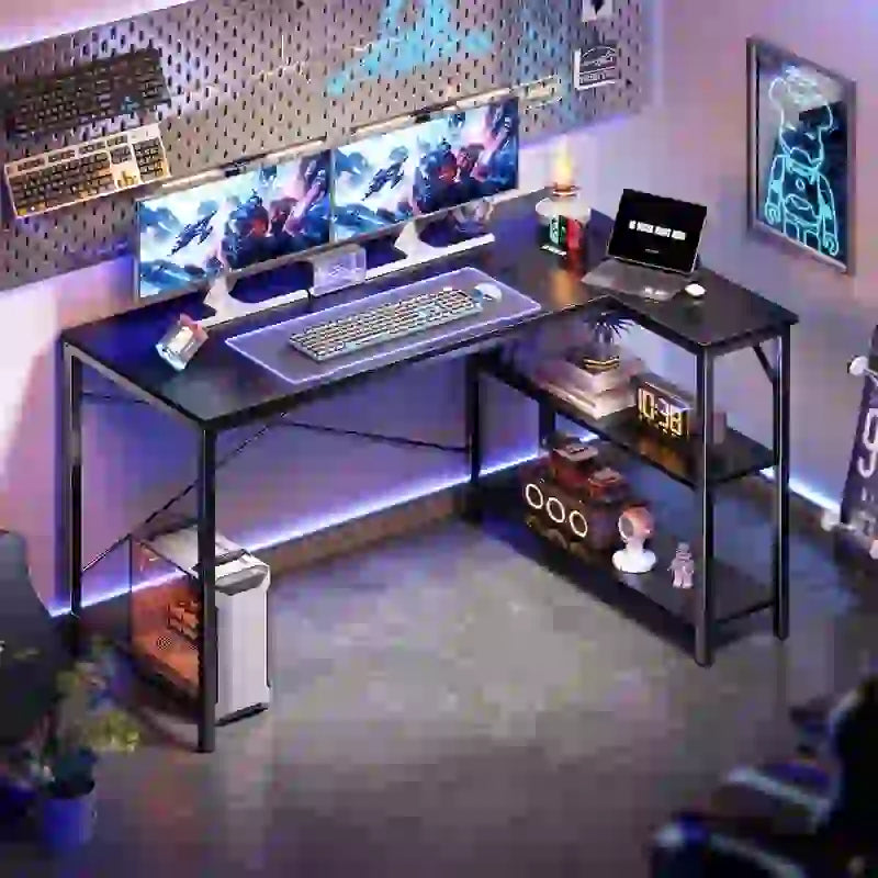 47" Computer Desk with Reversible 2-Tier Storage Shelves
