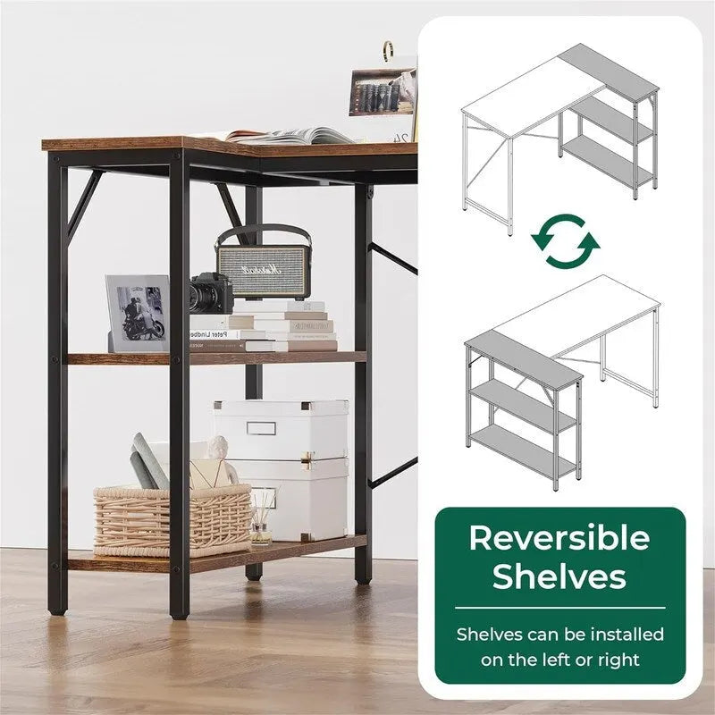 47" Computer Desk with Reversible 2-Tier Storage Shelves