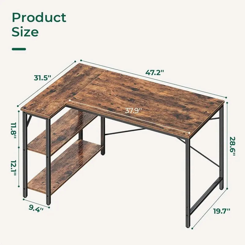 47" Computer Desk with Reversible 2-Tier Storage Shelves