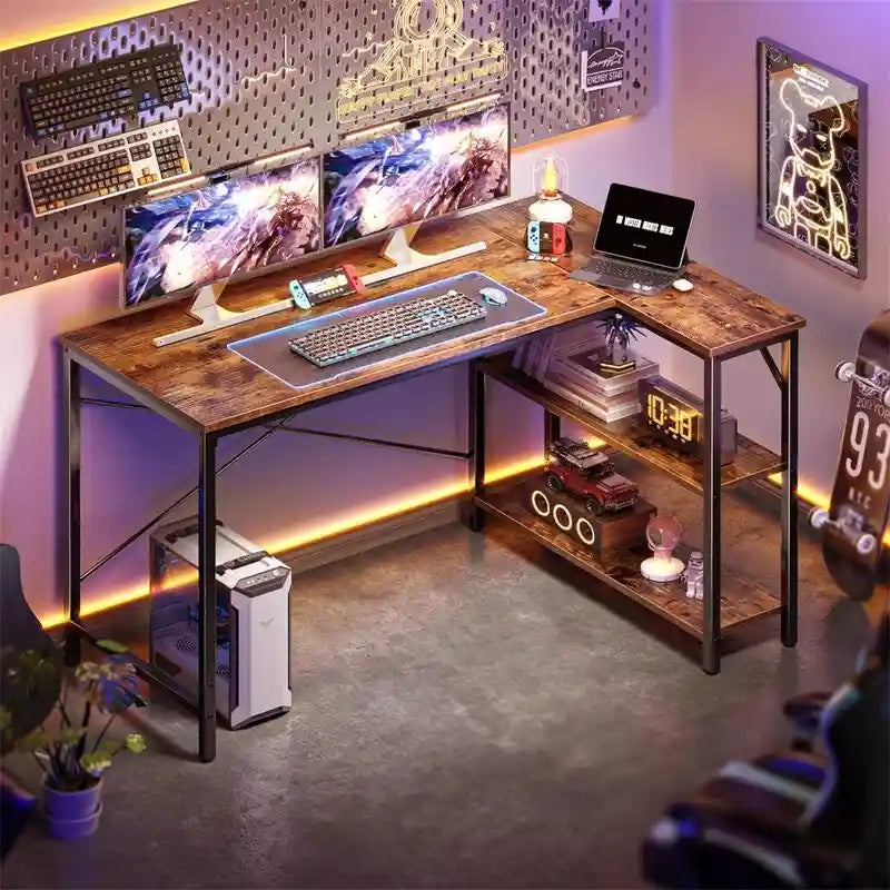 47" Computer Desk with Reversible 2-Tier Storage Shelves