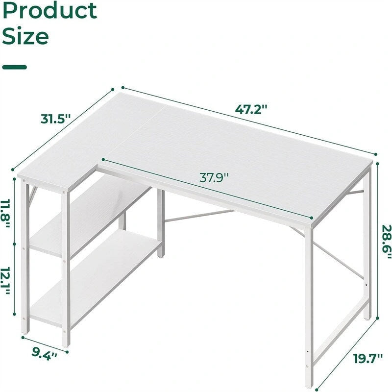 47" Computer Desk with Reversible 2-Tier Storage Shelves