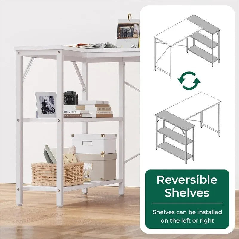 47" Computer Desk with Reversible 2-Tier Storage Shelves