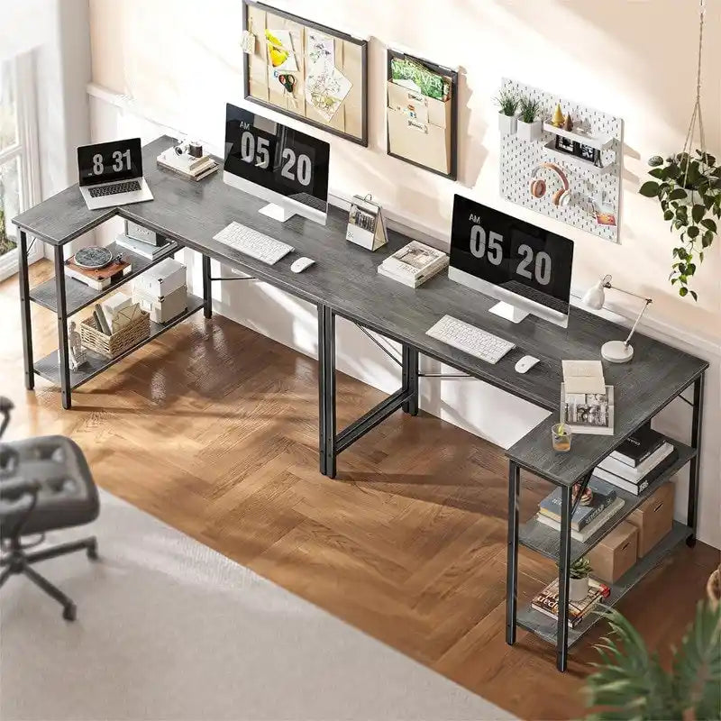 47" Computer Desk with Reversible 2-Tier Storage Shelves