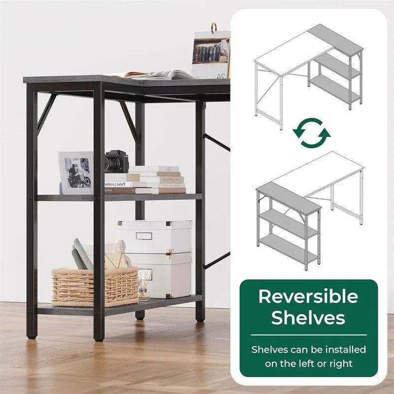 47" Computer Desk with Reversible 2-Tier Storage Shelves