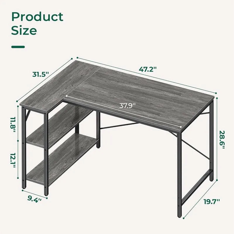 47" Computer Desk with Reversible 2-Tier Storage Shelves