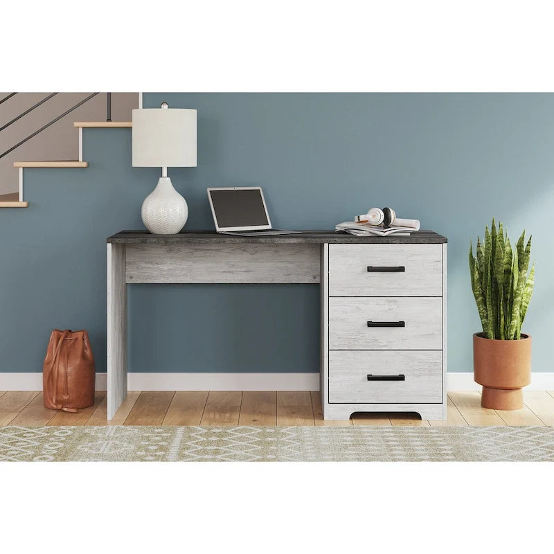 54" Two-Tone Home Office Desk with 3 Drawers, White and Gray Finish