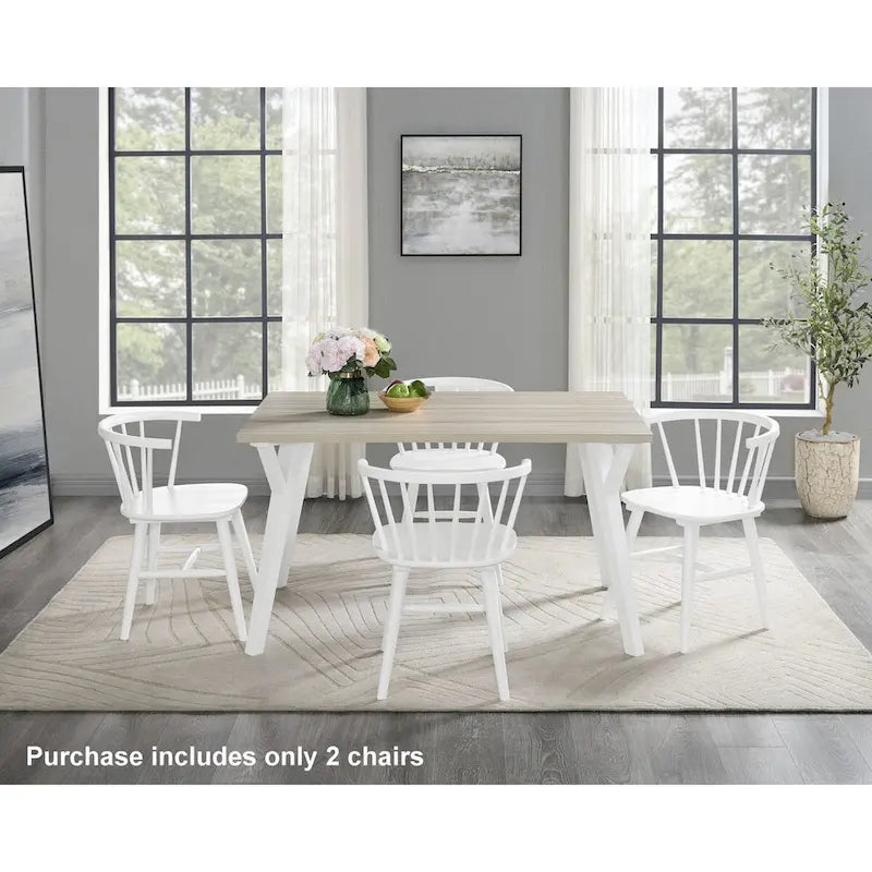 Wooden Spindle Back Dining Chairs, Set of 2, White, Dining Height