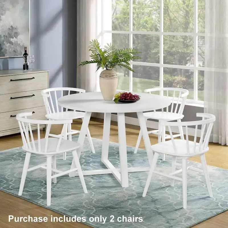 Wooden Spindle Back Dining Chairs, Set of 2, White, Dining Height