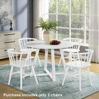 Wooden Spindle Back Dining Chairs, Set of 2, White, Dining Height