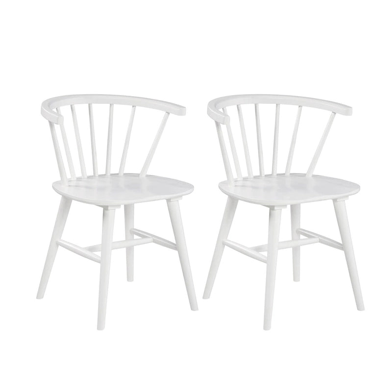 Wooden Spindle Back Dining Chairs, Set of 2, White, Dining Height
