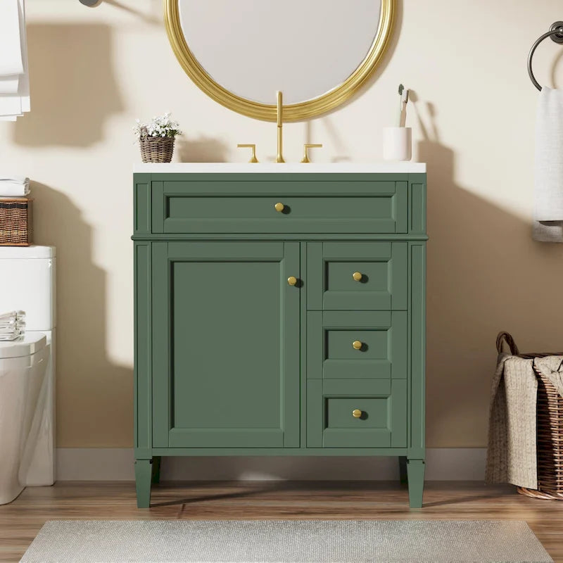 30" Bathroom Vanity with Resin Sink, 2 Drawers and Tip-Out Drawer