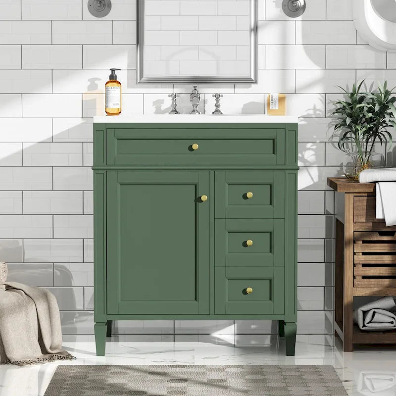 30" Bathroom Vanity with Resin Sink, 2 Drawers and Tip-Out Drawer
